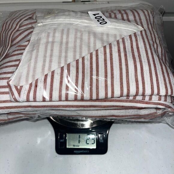 NWT Roolee Women’s Dk Red Striped Linen Jumpsuit M Minimalist Staple Essential - Picture 11 of 11